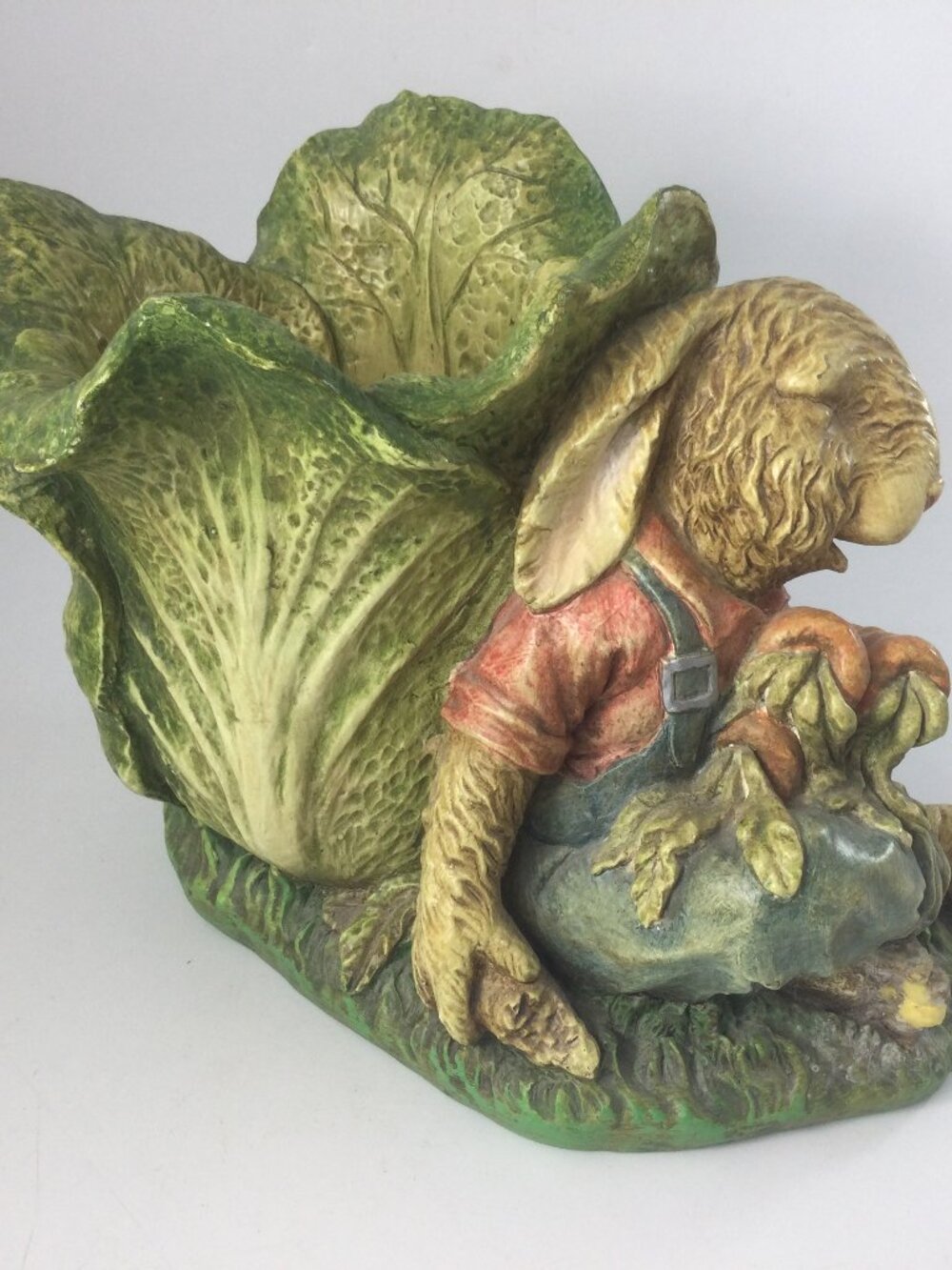 Chrisdon Vintage Resin Planter Anthrophomorphic Sleeping Rabbit Cabbage 8" H